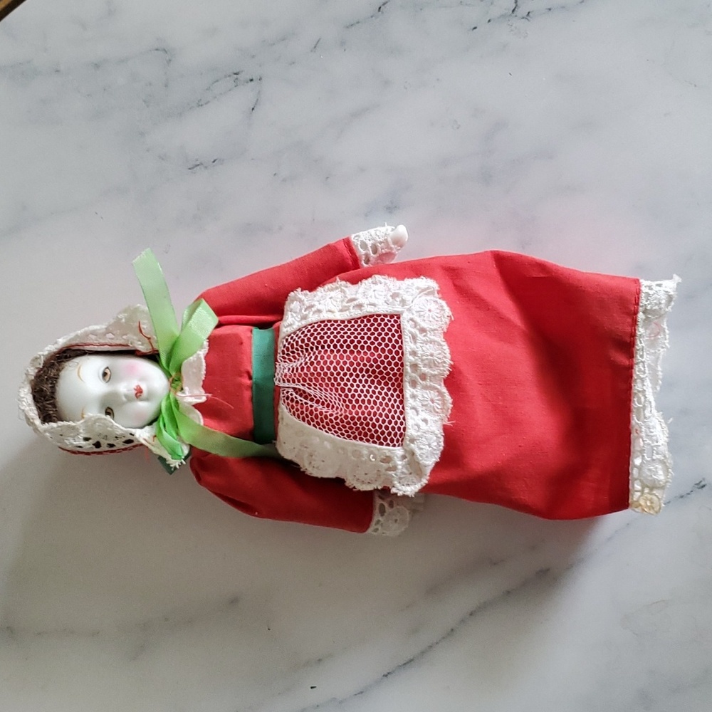 Porcelain holiday doll 8” tall made in Taiwan